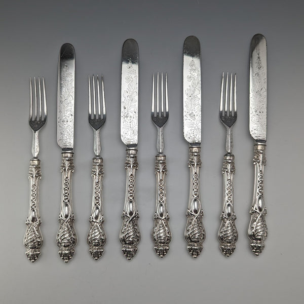 約 1860 年英國古董純銀手柄 4 對餐具 Harrison Brothers & Howson